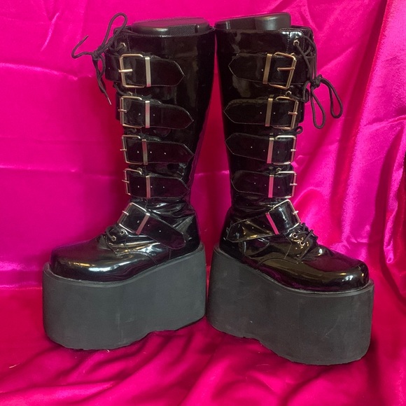 Demonia Shoes - Demonia black buckle platform boots size 7, good condition, light scuffs